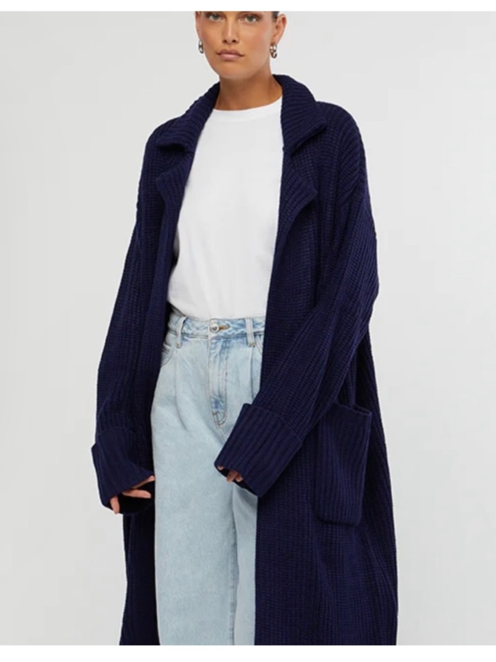 WeWoreWhat Navy Blue Collar Coatigan Long Cardigan L/XL new without tag RARE